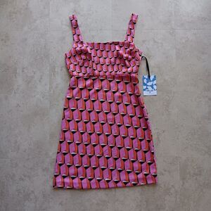 90's Disco Shift Pink Modern Geo Mini Dress XXS DVF/Target Diane von Furstenberg
